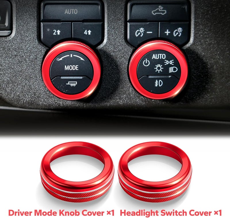 Polodunn for 2022-2025 2026 Chevy Silverado 1500 Accessories & 2024-2025 Chevrolet Silverado 2500HD/3500HD, 7pcs Aluminum Alloy Knob Cover Trim Kit (Red) - Push Start, AC, Volume, Headlight & Mode - Image 4